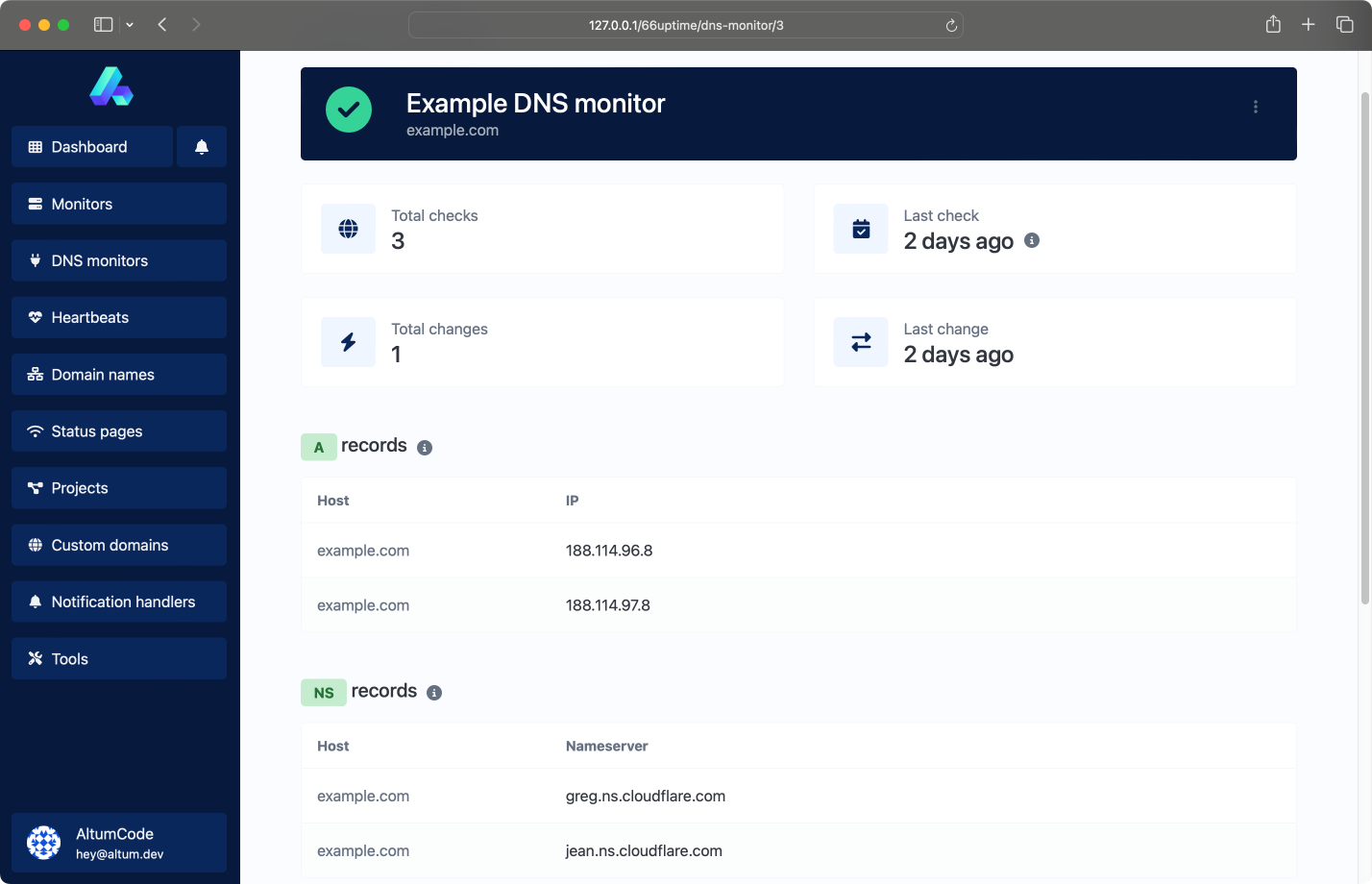 应用程序 DNS 监控页面的截图