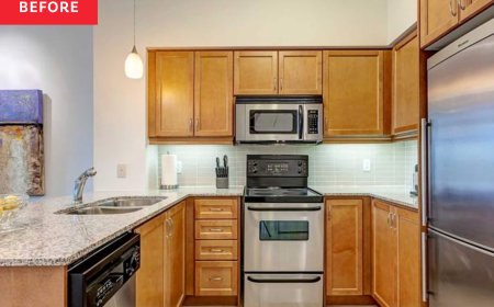 A Once-Dated Orange-Toned Kitchen Gets a Calm, Modern Refresh