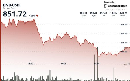 BNB slips toward $850 as market pullback weighs on token