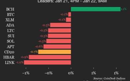 CoinDesk 20 Performance Update: Bitcoin Cash Gains 1.1% While Nearly All Assets Fall