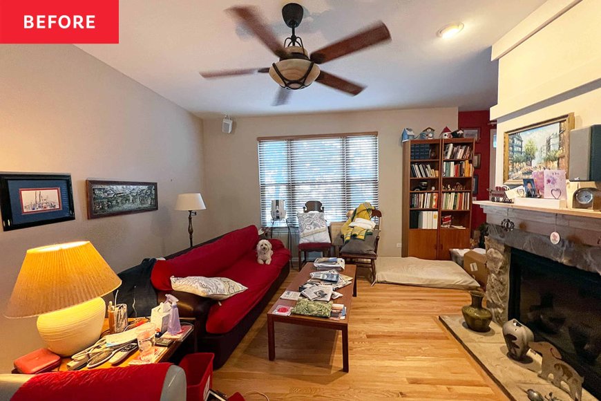 See How a Stager Lightened Up This Cluttered, Dated Living Space